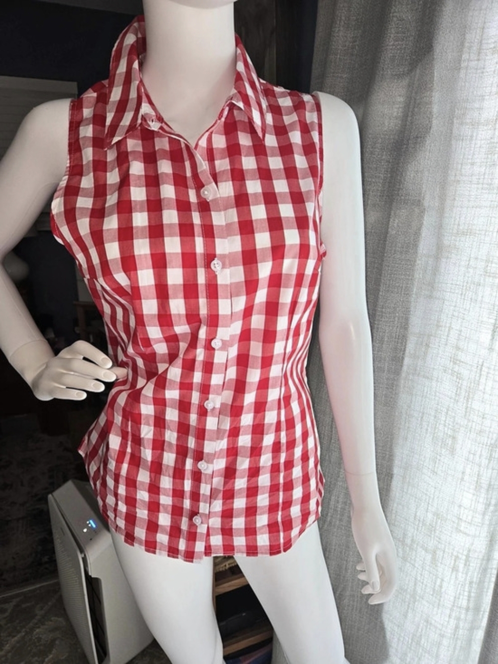 Cato Classic Gingham Tie-Front Top in Red & White Size Medium